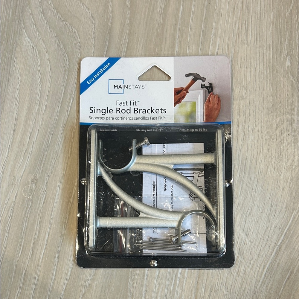 Mainstays Fast Fit Curtain Rod Brackets in Silver Brushed Nickel, New In Package